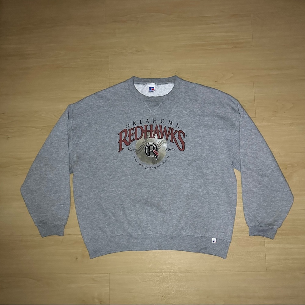 Vintage 90s Oklahoma RedHawks Sweatshirt Men's 2XL Graphic Crew Neck Gray
